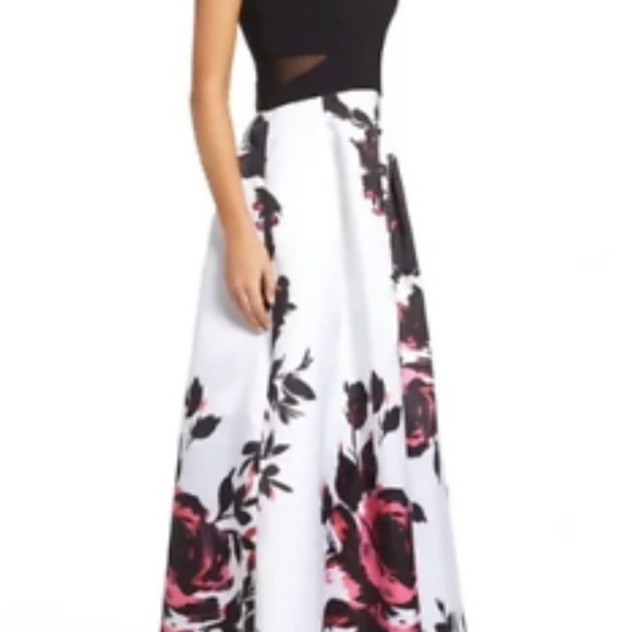Xscape Black Dress with Floral Accents - Picture 1 of 8